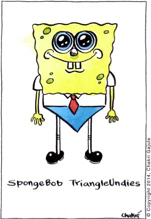 SpongeBob SquarePants wearing triangle undies with a caption 'SpongeBob TriangleUndies'