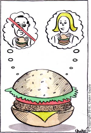 A burger dreaming about being eaten by a beautiful girl rather than an ugly old man